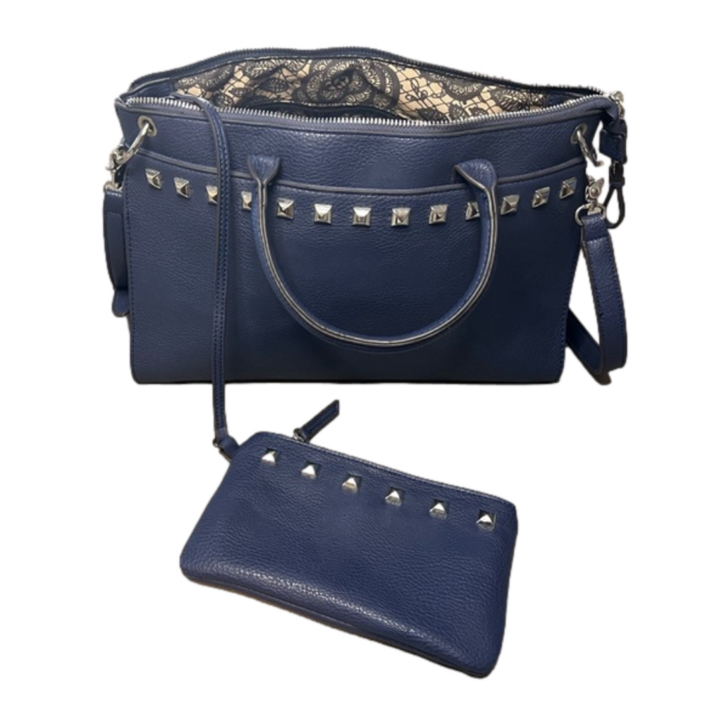 Stylish Blue Studded Handbag Set
